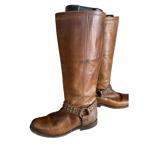 Frye Phillip Studded Engineer Harness Tall Knee High Riding Boots Brown 7.5 - Picture 4 of 12
